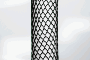 Heavy Duty, black plastic protective netting, stretched over a tube.