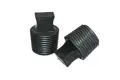 Two black EPDM plugs with pull handles and a hollow, ribbed body.