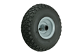 Wheel with a black rubber pneumatic tyre on a metal hub