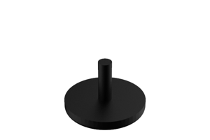 Angle view of a 3d modelled, black, plastic stacking chair buffer.