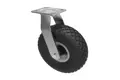 Castor with a black rubber puncture proof wheel with a metal swivel bracket