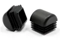 Side view of two square black LDPE tube inserts with domed bases.