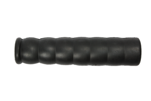 Side view of a black rubber grip with a smooth matte finish and contoured finger grooves along its length.