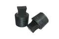 Two black EPDM plugs with pull handles and a hollow, ribbed body.
