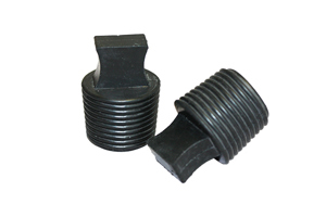 Two black EPDM plugs with pull handles and a hollow, ribbed body.