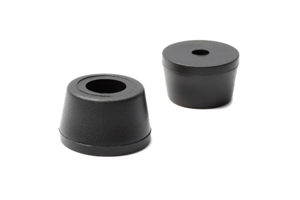 Two black plastic tapered screw on feet.