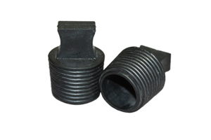 Two black EPDM plugs with pull handles and a hollow, ribbed body.