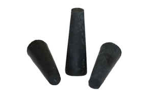 Three black EPDM tapered plugs at different angles.