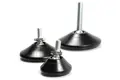 A view of three tilt and glide adjustable feet with varying stud lengths and base diameters