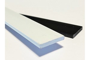 Two flat plastic extruded profiles. One white, one black.