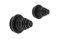 Pair of black rubber stepped gromets made from rubber on white background.