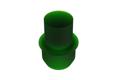 An angled view of a 3D modelled Silicone Plug in Green. One end is slightly tapered and the other end is a round pull tab.