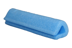 Blue lightweight foam edge protector on white background.