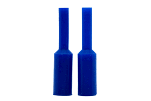 Two blue silicone plugs. With a tapered step in the middle