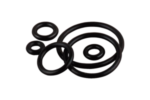A selection of black rubber O-Rings in various sizes.