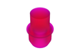 An angled view of a 3D modelled Silicone Plug in Pink. One end is slightly tapered and the other end is a round pull tab.