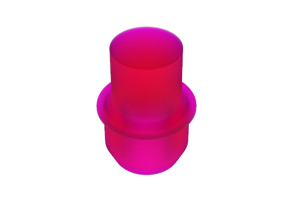 An angled view of a 3D modelled Silicone Plug in Pink. One end is slightly tapered and the other end is a round pull tab.