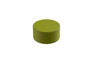 Angled front-top view of a round, yellow, LDPE injection moulded protective end cap.