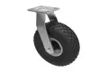 Castor with a black rubber pneumatic wheel with a metal swivel bracket