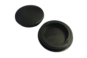 Two black rubber blanking plugs. Opposite ways up.