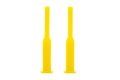 Two yellow silicone plugs. With a tapered step in the middle and a small flange at the larger end.