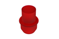 An angled view of a 3D modelled Silicone Plug in Red. One end is slightly tapered and the other end is a round pull tab.