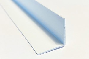 An extruded right angle plastic profile in White