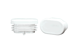 Two white plastic oval tube inserts. One standing up, the other on its side.