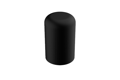 Angled front-top view of a round, black, TPR injection moulded end tip.