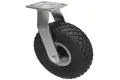 Castor with a black rubber pneumatic wheel with a metal bracket.