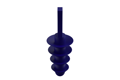An angled view of a 3D modelled Blue Silicone masking plug. With five different sized flanges and a pull tab.