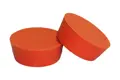 Two Orange Silicone Tapered plugs. One standing and one at an angle.