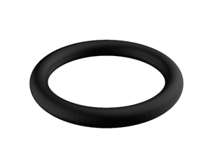 Angled view of a 3D modelled Black rubber O-Ring