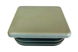 Angled view of a grey plastic square tube insert.