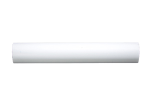 A side on view of a plastic extruded round tube in white