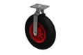 Castor with a black rubber puncture proof wheel with a metal bracket