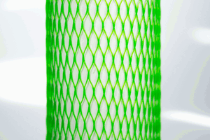 High Stretch, green plastic protective netting, stretched over a tube.