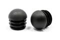 Side view of two round black LDPE tube inserts with domed bases.