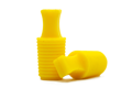 Two green Silicone plugs with pull handles and a hollow, ribbed body.