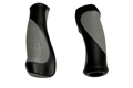 Top down view of two matte black and grey rubber injection moulded grips.