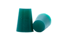 Two green Silicone Tapered plugs. One standing and one on its side.
