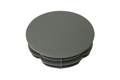 A grey plastic round tube insert with a slightly domed top.