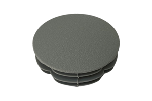 A grey plastic round tube insert with a slightly domed top.