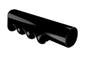 Angled view of a black, glossy PVC angled finger-nub grip showing the open end.