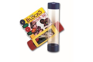 Clear packaging tube with blue and red pvc caps demonstrating a packed product.
