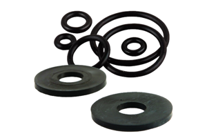 Collection of black rubber washers and black rubber o-rings, various sizes.