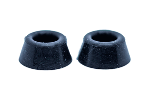 Two black rubber tapered screw on feet.