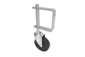 Castor with a solid wheel. On a metal, spring loaded swivel bracket.