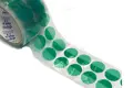Green polyester masking discs on a clear liner. Arranged two wide on a roll.