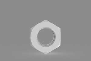 Top down view of a 3D modelled nylon hex nut